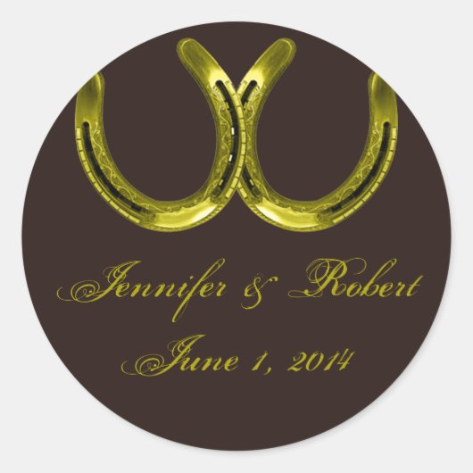 Gouden Hoefijzers op bruine envelopzegel Ronde Sticker (Voorkant)