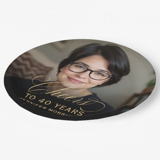 Gouden Hoera voor 40 Jaar Custom Photo Birthday Papieren Bordje (Gekanteld)