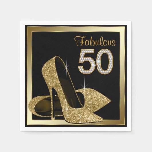 Gouden Hoge Hak 50ste Verjaardagsfeest Servetten (Voorkant)