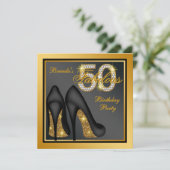 Gouden Hoge hak schoen Fabulous 50ste verjaardag P Kaart (Staand voorkant)