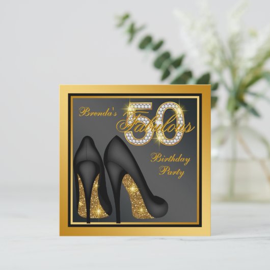Gouden Hoge hak schoen Fabulous 50ste verjaardag P Kaart (Staand voorkant)