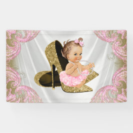 Gouden Hoge Hak Schoen Meisjes Baby shower Spandoek