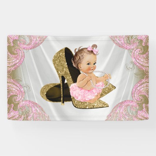 Gouden Hoge Hak Schoen Meisjes Baby shower Spandoek (Horizontaal)