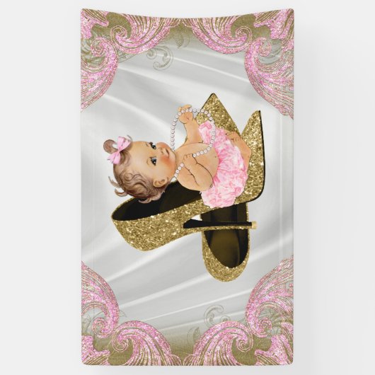 Gouden Hoge Hak Schoen Meisjes Baby shower Spandoek (Verticaal)