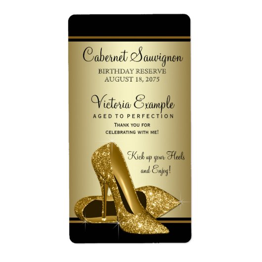 Gouden Hoge Hak Schoen Vrouwen Wijnfles Labels (Voorkant)