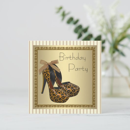 Gouden hoge hak schoenen Dames Luipaard Verjaardag Kaart (Staand voorkant)