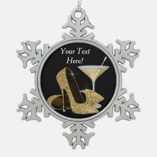 Gouden Hoge Hak Schoenen en Martini Tin Sneeuwvlok Ornament