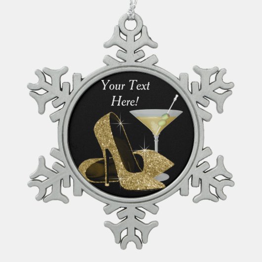 Gouden Hoge Hak Schoenen en Martini Tin Sneeuwvlok Ornament (Voorkant)