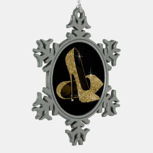 Gouden hoge hak schoenen tin sneeuwvlok ornament