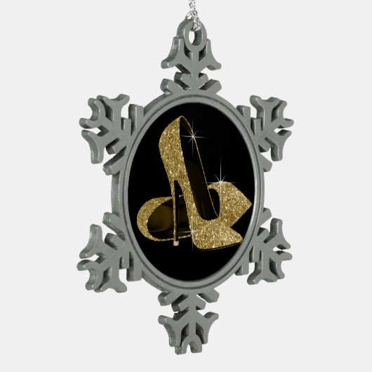 Gouden hoge hak schoenen tin sneeuwvlok ornament (Links)