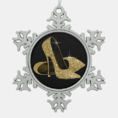 Gouden hoge hak schoenen tin sneeuwvlok ornament (Voorkant)
