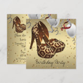 Gouden Hoge Hak Schoenen Vrouwen Luipaard Verjaard Kaart (Voorkant / Achterkant)