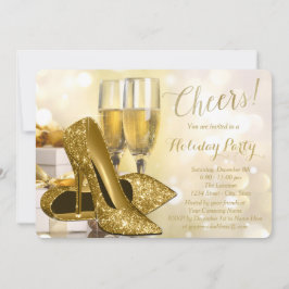 Gouden Hoge Hakken Champagne Kerstborrel Kaart