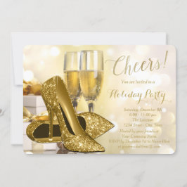 Gouden Hoge Hakken Champagne Kerstborrel Kaart