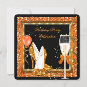 Gouden hoge hakken glitters oranje verjaardag zwar kaart