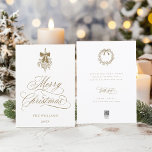 Gouden Holly Berry Boeket Romantische Kerst Flat Feestdagenkaart<br><div class="desc">Deze eenvoudige platte kerstkaart is voorzien van elegante en romantische swirly kalligrafie belettering met een winter hulst bessen boeket en aangepaste tekst op de achterkant. Voor meer geavanceerde aanpassing van dit ontwerp,  klikt u op de BLUE DESIGN TOOL BUTTON hierboven!</div>