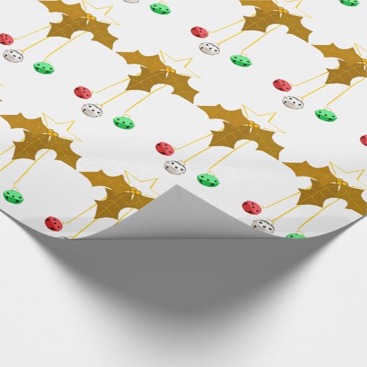 Gouden Holly Jingle Bells White Wrapping Paper Cadeaupapier (Hoek)