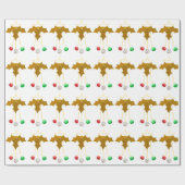 Gouden Holly Jingle Bells White Wrapping Paper Cadeaupapier (Vlak)