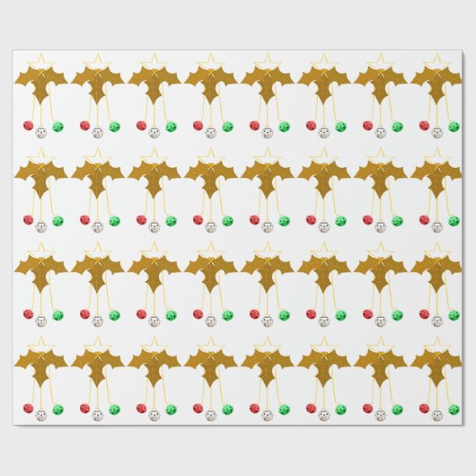 Gouden Holly Jingle Bells White Wrapping Paper Cadeaupapier (Vlak)