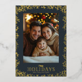 Gouden Holly kerstfoto Folie Feestdagenkaart (Voorkant)