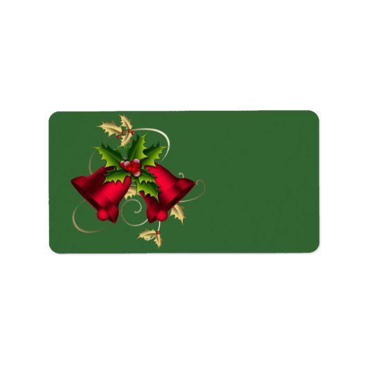 Gouden Holly Rode Klokken Groene Kerstmisetiketten Etiket (Voorkant)