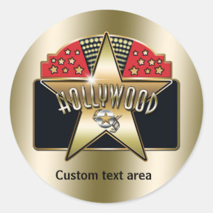 Gouden Hollywood Retro Typografie Ster Party Stick Ronde Sticker