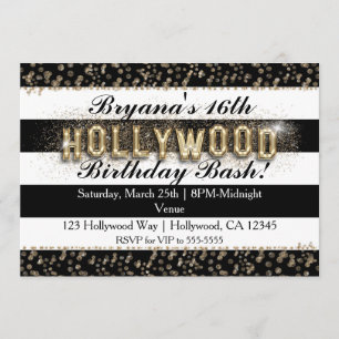 Gouden Hollywood Zwart & Witte Strepen Uitnodiging