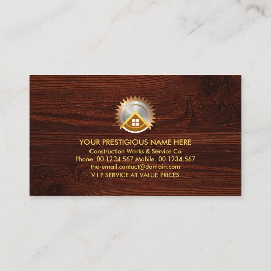 Gouden Home Handyman Gereedschap op Hout Visitekaartje (Achterkant)