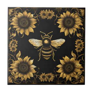 Gouden hommel en zonnebloemen tegeltje