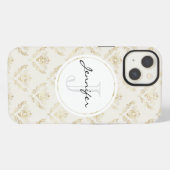 Gouden hommel met kroonpatroon monogram iPhone hoesje (Achterkant horizontaal)