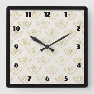 Gouden Hommels met Kroon Patroon Vierkante Klok