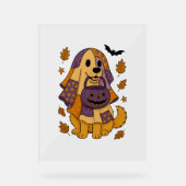 Gouden Hond Ghost Halloween Acryl Bord (Voorkant)