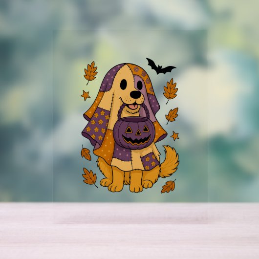 Gouden Hond Ghost Halloween Acryl Bord (Neutraal)