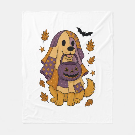 Gouden Hond Ghost Halloween Fleece Deken (Voorkant)