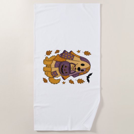 Gouden Hond Ghost Halloween Strandlaken (Voorkant)