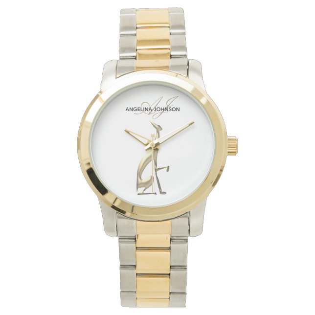 Gouden Honden Monogram Gepersonaliseerd Horloge (Voorkant)