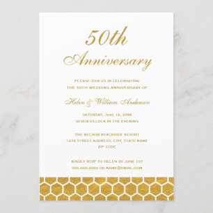 Gouden Honeycomb 50ste Huwelijksjubileum Uitnodigi Kaart