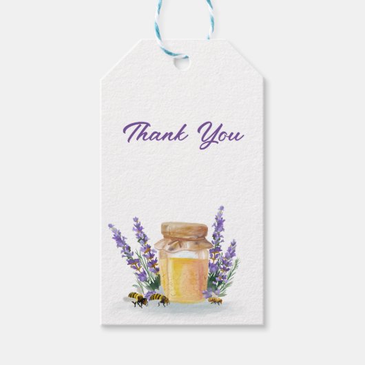 Gouden honing met een takje lavendelservet cadeaulabel (Voorkant)