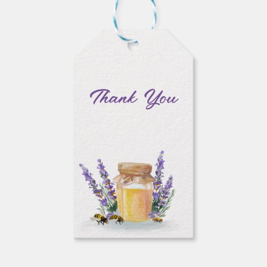 Gouden honing met een takje lavendelservet cadeaulabel (Achterkant)