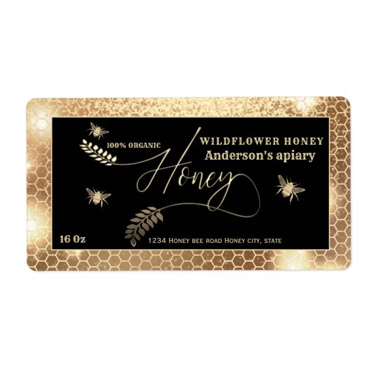 gouden honing tak script honing jar label (Voorkant)