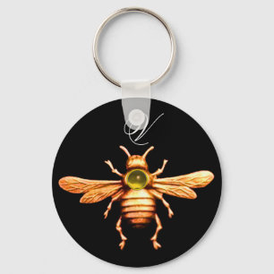 Gouden honingbij-monogram sleutelhanger