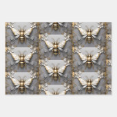 Gouden Honingbij op Dark Floral Canvas Inpakpapier Vel (Voorkant 3)