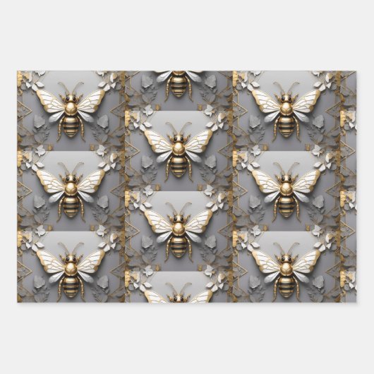 Gouden Honingbij op Dark Floral Canvas Inpakpapier Vel (Voorkant 3)