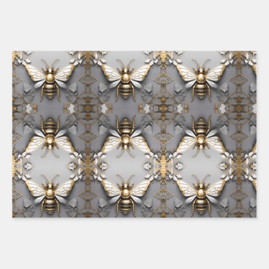 Gouden Honingbij op Dark Floral Canvas Inpakpapier Vel (Voorkant 2)