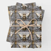 Gouden Honingbij op Dark Floral Canvas Inpakpapier Vel (In situ)