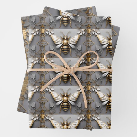 Gouden Honingbij op Dark Floral Canvas Inpakpapier Vel (In situ)