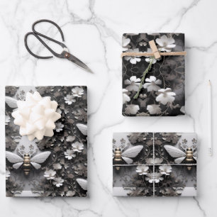 Gouden Honingbij op Floral Canvas Inpakpapier Vel