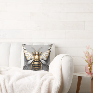 Gouden Honingbij op Floral Canvas Kussen