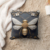 Gouden Honingbij op Floral Canvas Kussen (Deken)