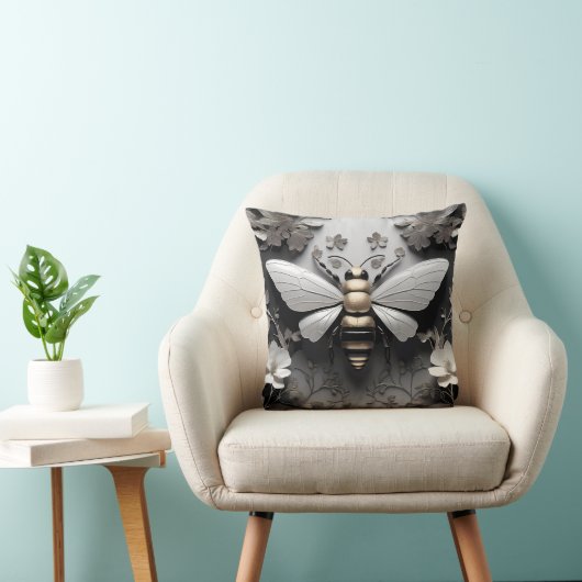 Gouden Honingbij op Floral Canvas Kussen (Stoel)